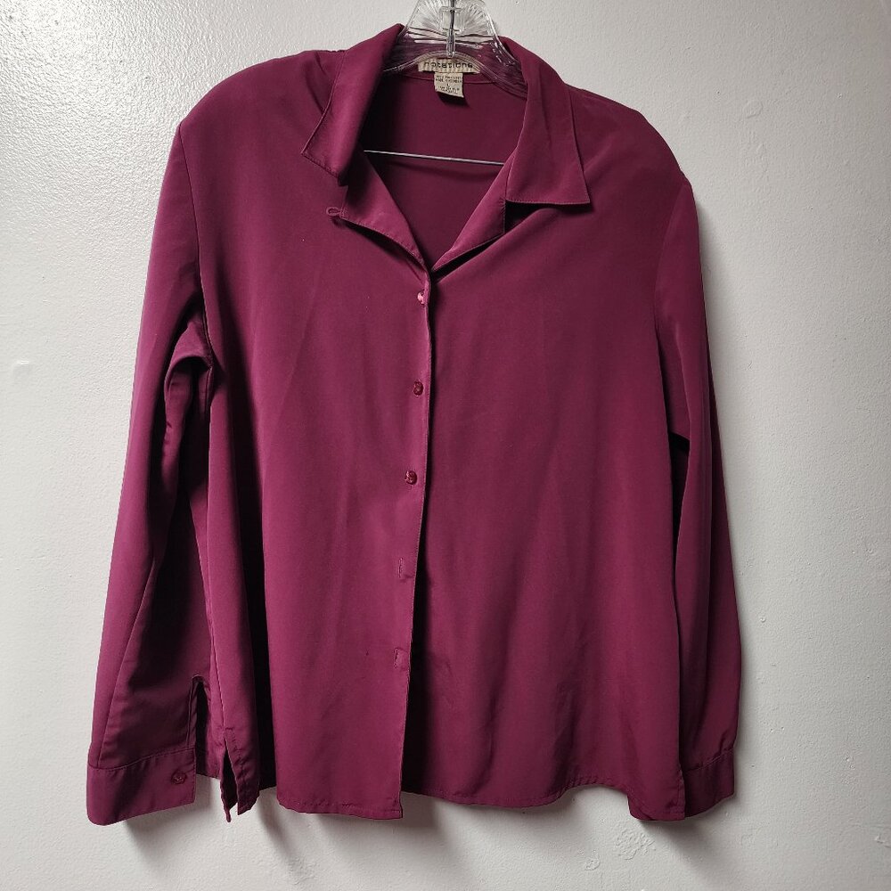 Vintage Notations polyester burgundy long sleeve career blouse Large